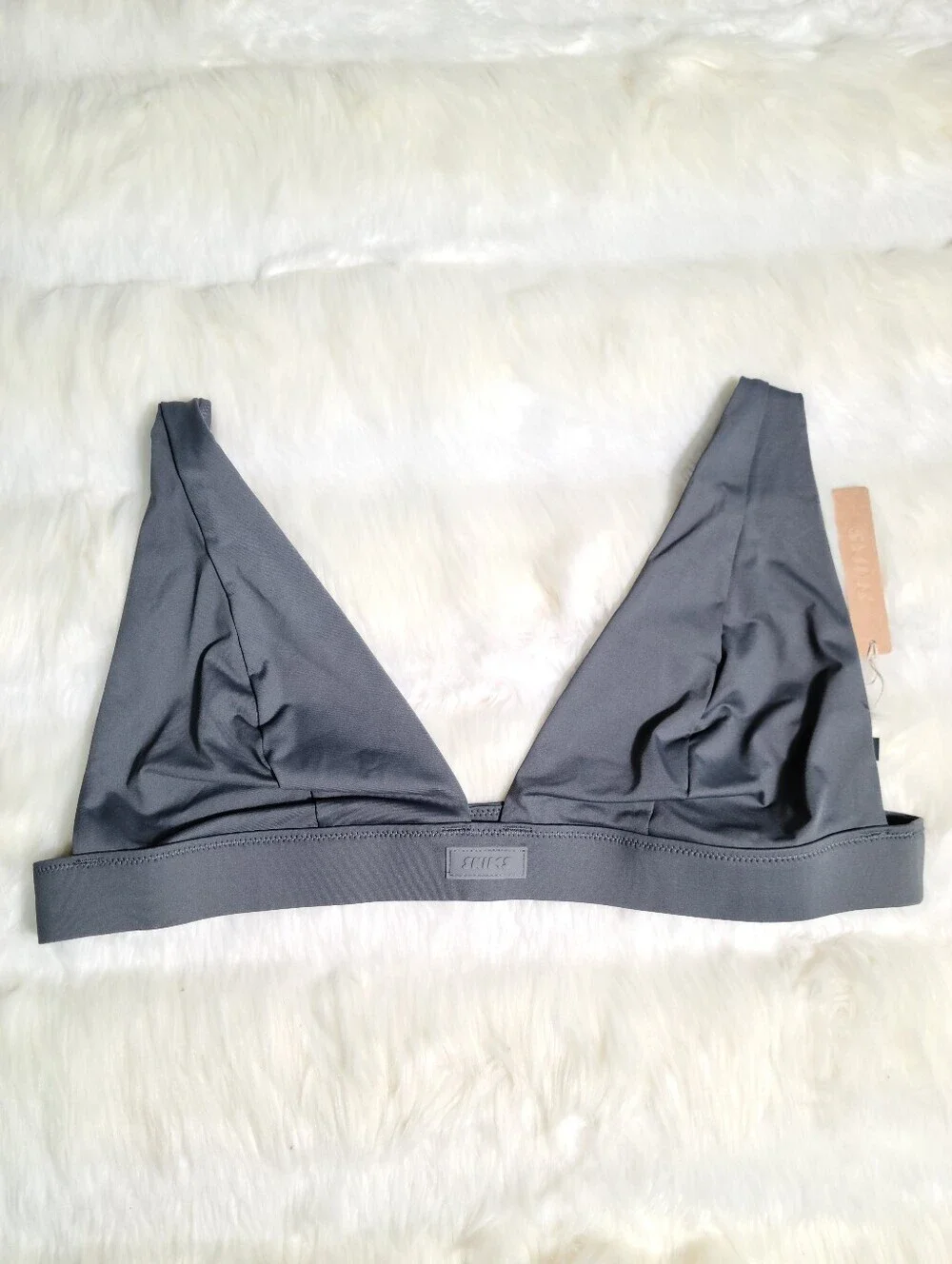 SKIMS Swim Plunge Bikini Top Grey Gunmetal Women Small NEW